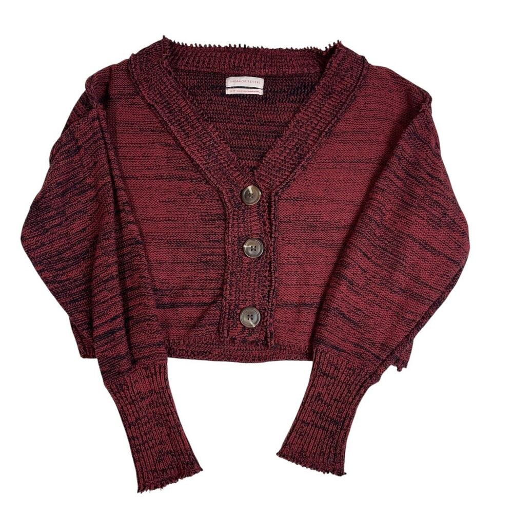 URBAN OUTFITTERS Women’s Burgundy Heather Cropped V-Neck Cardigan XS